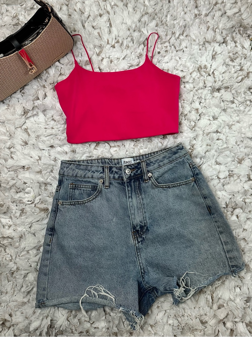 Princess Polly Light Wash Distressed Denim Shorts US 2